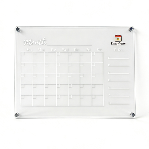 DAILYNINE Premium Magnetic Acrylic Monthly and Weekly Calendar Set for Fridge & Desk - Includes 6 Vibrant Markers and Eraser