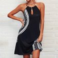 thumbnail image 2 of Pompotops Femmes Été Casual Mode Métal Suspendu Cou Imprimé Robe Sans Manches, 2 of 7