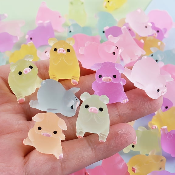 25pcs Glow-in-the-Dark Mini Pig Resin Figurines – Decor & DIY Gifts