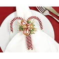 thumbnail image 2 of Fennco Styles Hand Beaded Candy Cane Christmas Napkin Rings, Set of 4 - Red & White Glass Beads Napkin Holders for Dining Table Décor, Banquets, Family Gatherings, Winter Holidays, Special Occasions, 2 of 5