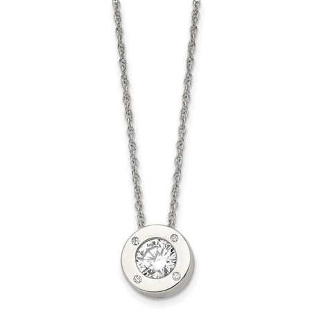 Stainless Steel Cable Necklace with Pendants Chain Chisel Polished CZ April Birthstone Circle Pendant on a 20 inch Multi-Link 13 mm