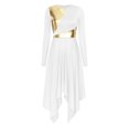 thumbnail image 4 of iiniim Women's Metallic Color Block Long Sleeve Irregular Hem Dress Dancewear White XL, 4 of 7