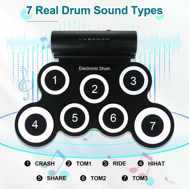 Unatoiry Silica Gel Electronic Drum Kit With USB MIDI And Earphone Output Music Production Deep Bass Practice