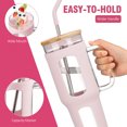 thumbnail image 2 of MUKOKO 46oz Glass Tumbler, Glass Water Bottles with Handle, Iced Coffee Cup Fits in Most Car Cup Holders, Cotton Pink, 2 of 7