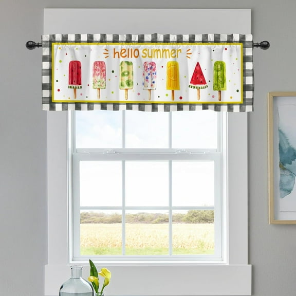 Jbralid Hello Summer Popsicle Ice Cream Rod Pocket Polyester Curtain Valance for Kitchen Windows