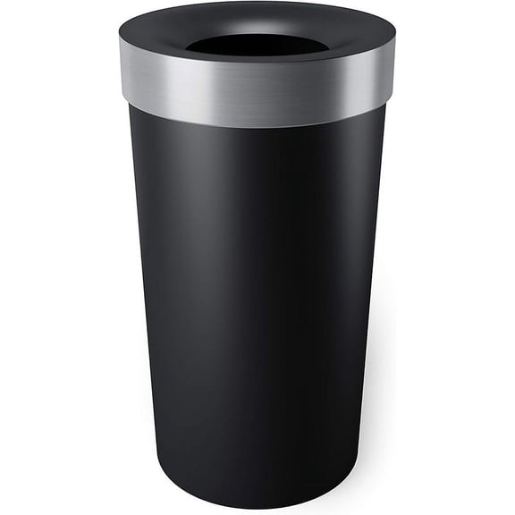 Venti Kitchen Trash Can with Swing Top Lid, Large 16-Gallon (62 L) Capacity, Black/Nickel