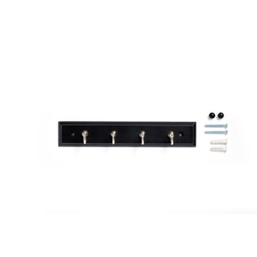Mainstays Black 8.75 inch Key Rail with 4 Satin Nickel Hooks for Keys, Mail, Leashes, 2 lbs Capacity, 1 Pack