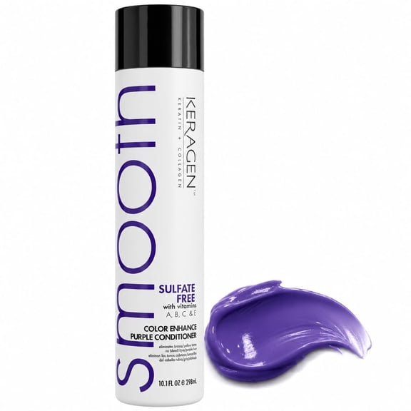 KERAGEN - Sulfate-free Color Enhance Purple Conditioner for Neutralizing Yellow Tones on Blonde and Silver Hair with Keratin, Panthenol, Vitamins, Collagen, and Jojoba Oil - 10oz