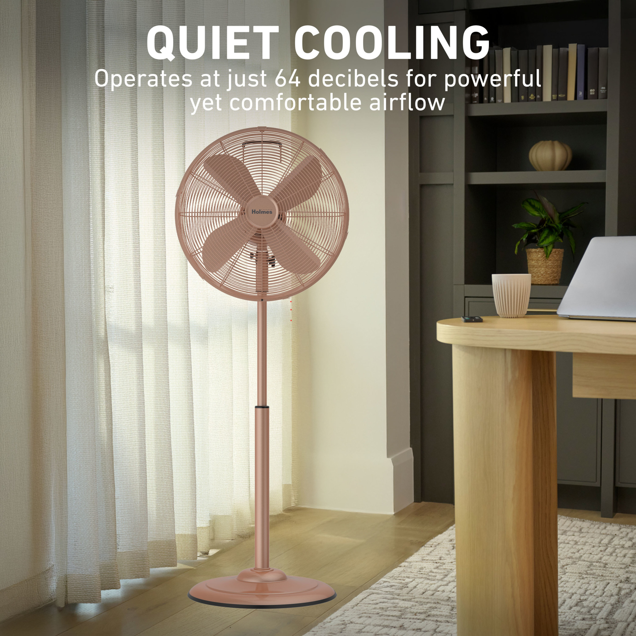 Holmes 16 Inch Oscillating Stand Fan 3 Speed Tilt Head Pedestal Brushed Copper