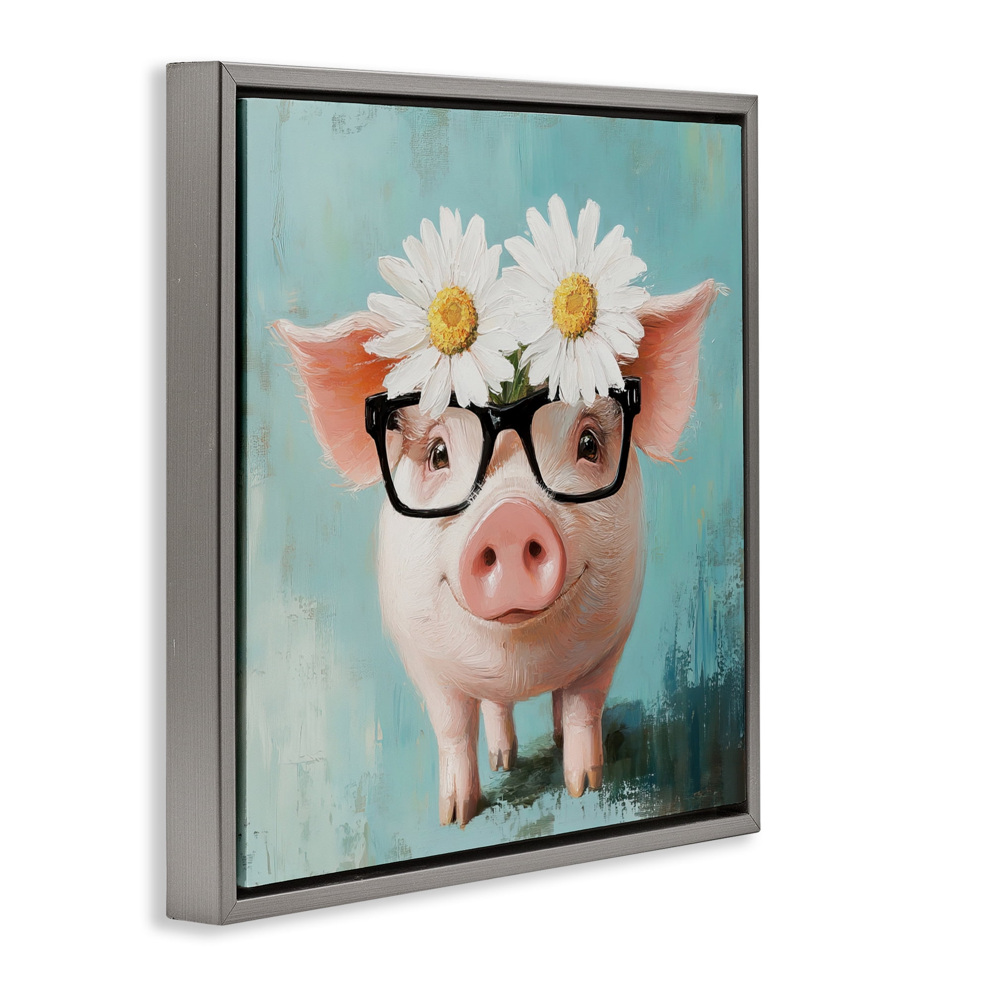 Stupell Industries Nerdy Natalie Piglet Gray Framed Floater Canvas Wall Art, design by Tina LeCour