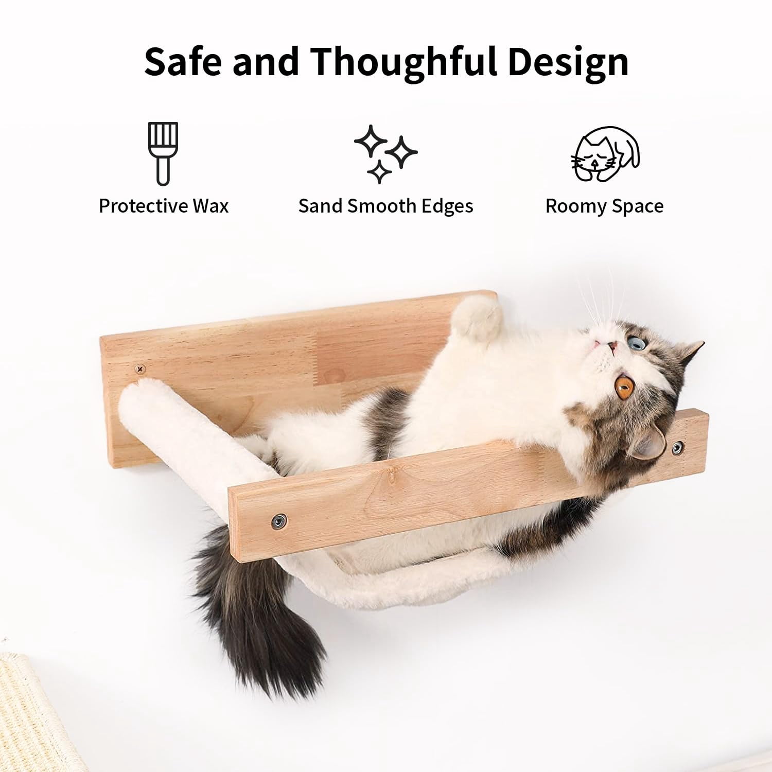 Cat Hammock M-White Flannel Wall Mounted Perch for Sleeping Playing Lounging