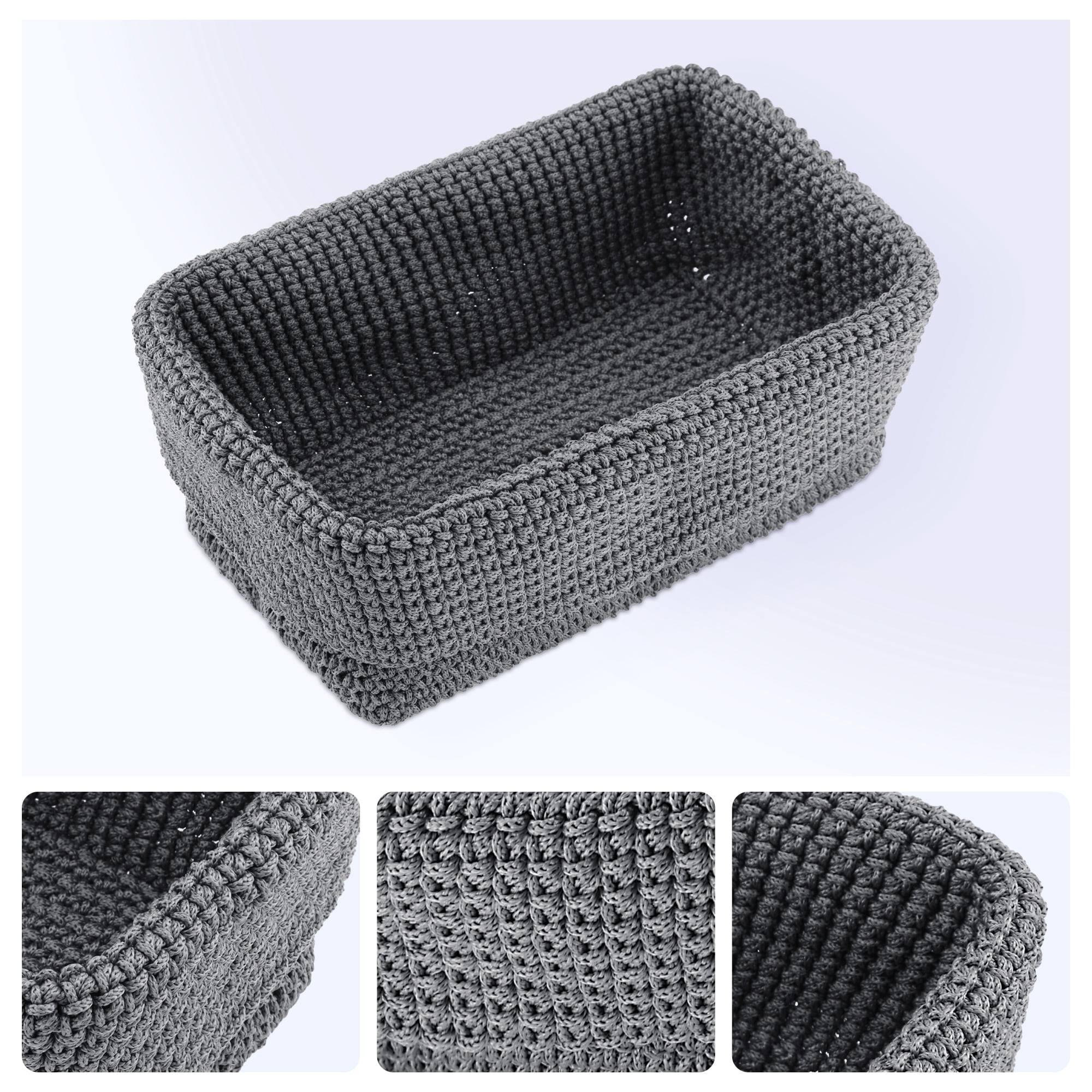 Unique Bargains 3 Packs Woven Storage Basket for Entryway Desk Gray 11.4*5.9*7.3in
