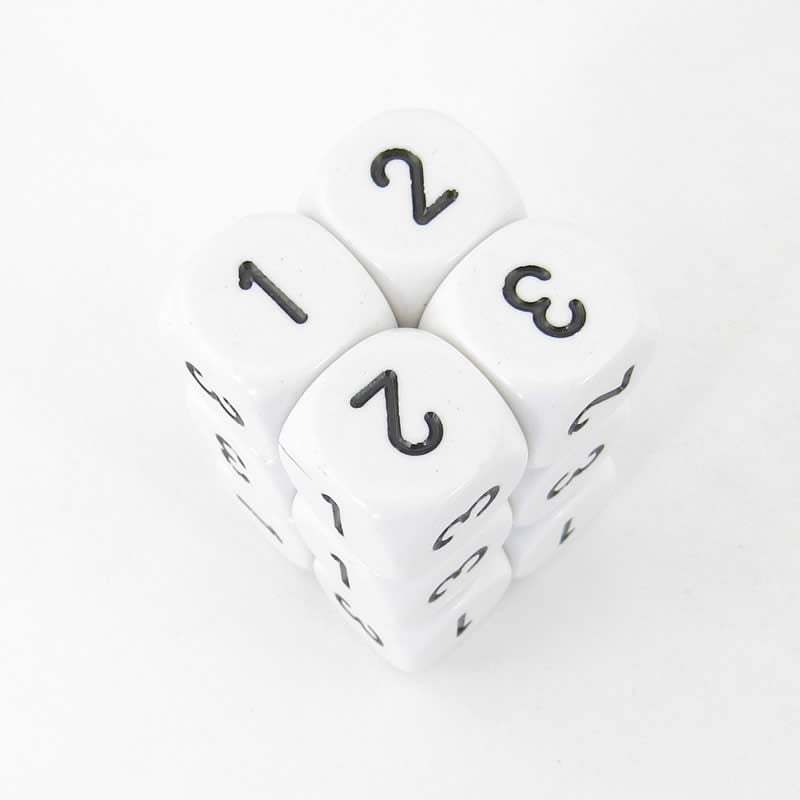 Pack of 6 D10 16mm Numbered 1 to 5 Twice Dice White with Black 