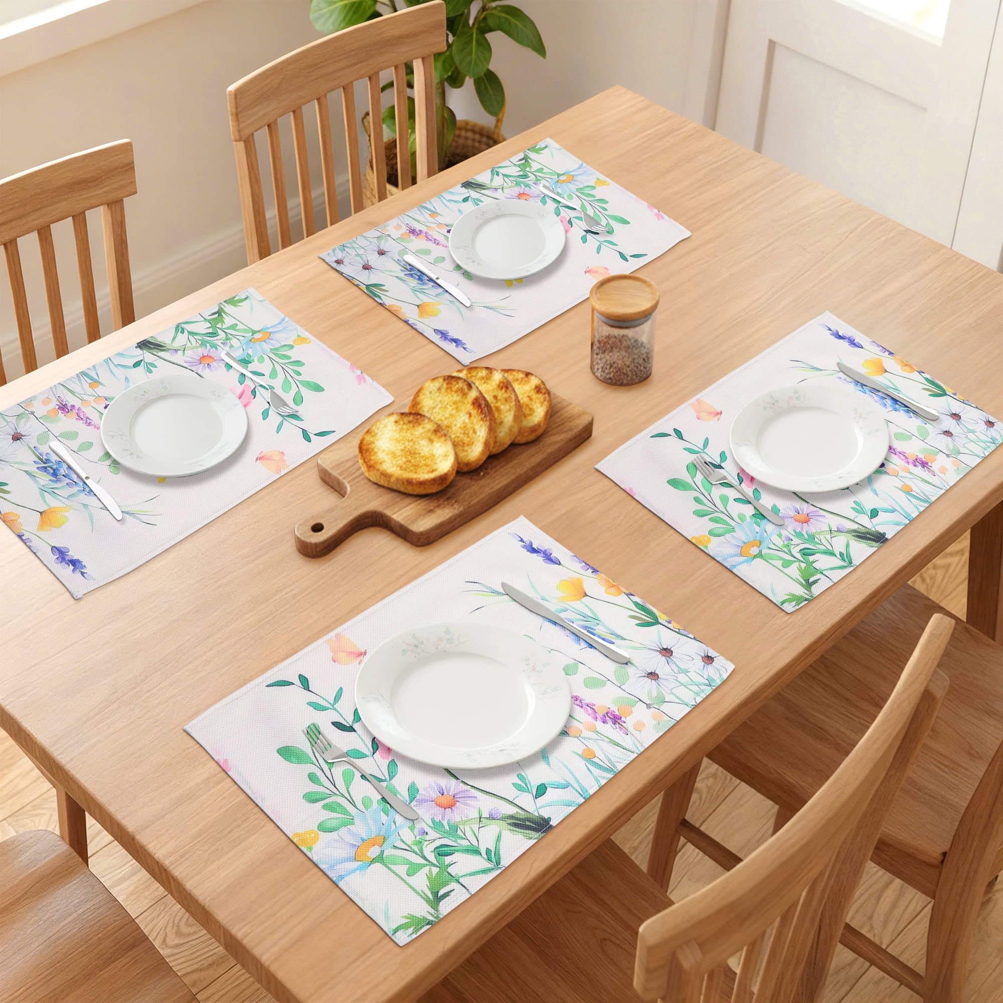 Unique Bargains Farmhouse Placemats Set of 6 Linen Placemats for Dining Table Floral