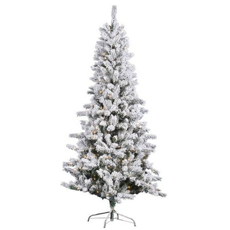 8.5' Pre-Lit Flocked Slim Pine Artificial Christmas Tree - Clear Dura Lights