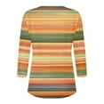 thumbnail image 4 of Dazajoo Plus Size 3/4 Sleeve Tops for Women 2024 Summer Trendy Colorful Striped Henley Shirts Womens Rainbow Colorblock V Neck Tunics,Red,XXXL, 4 of 5