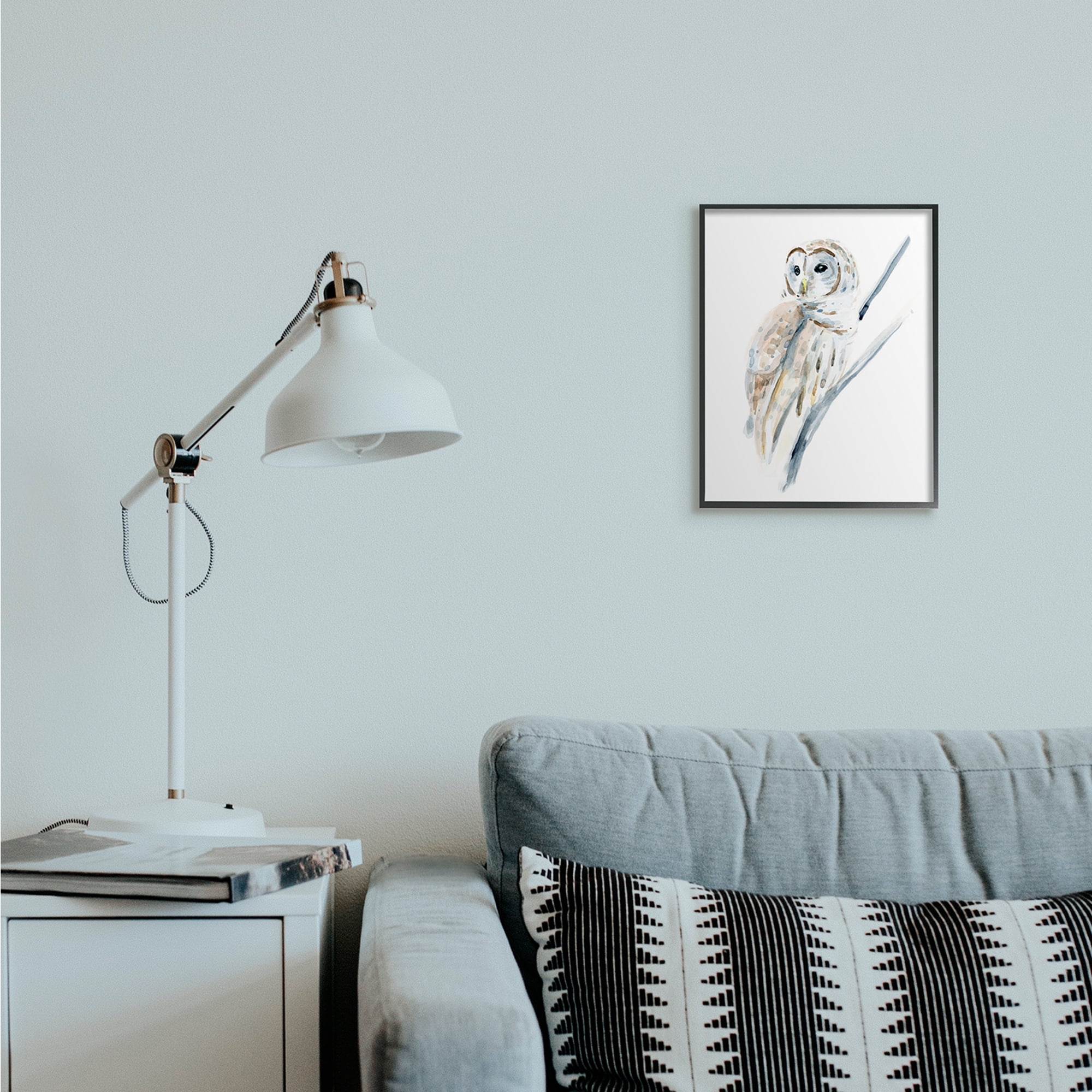Stupell Industries Soft Arctic Owl Perched on Minimal Branch Black Framed, 11 x 14, Design by Annie Warren