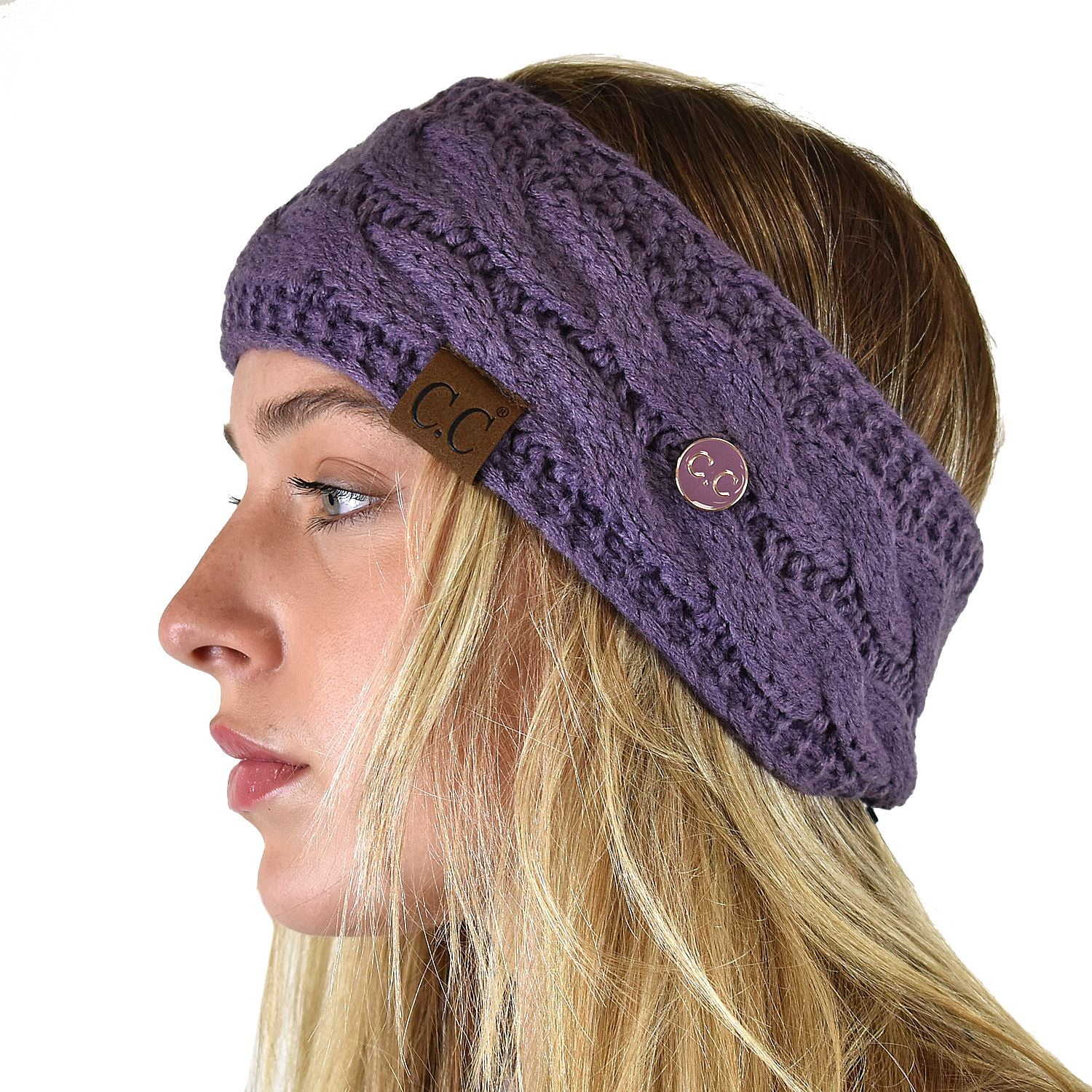 Cream Stars Button Knit Headband Women Ear Warmers Crochet Head wrap 