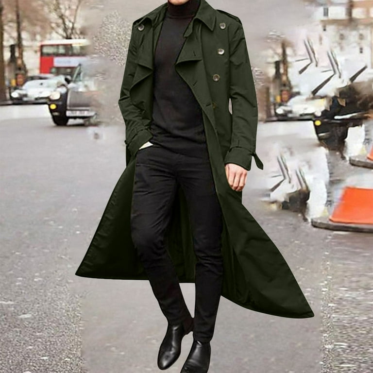 Winter Savings 2023! TUOBARR Long Coat Men,Mens Vintage Classic Officer Military Uniform Black Leather Trench Coat Jacket Long Trench Coat Motorcycle