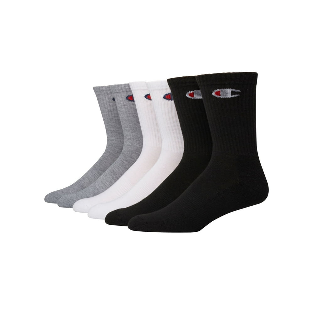 Champion - Champion Mens Logo Crew Socks 6-Pack, 10-13, Black/White ...