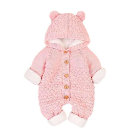 

FRSASU Clearance Girls Boys Winter Warm Coat Knit Outwear Hooded Jumpsuit Pink 6-12 Months