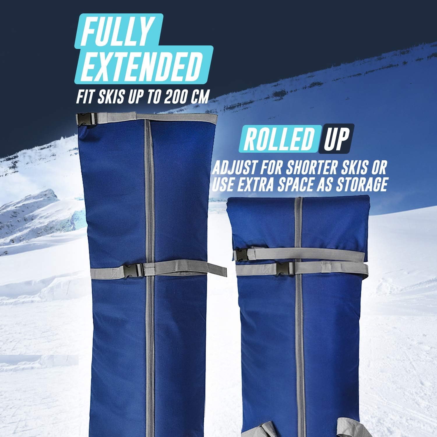 Adjustable Ski Bag with Padded Protection – Travel Ski Storage Bag Fits Most Skis – Durable Water-Resistant Snow Gear Carry Bag with Shoulder Strap