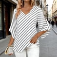 thumbnail image 1 of TaTaai Women's Fashion Striped Print Elegant V-Neck Three-Quarter Sleeve Top Gift, 1 of 7