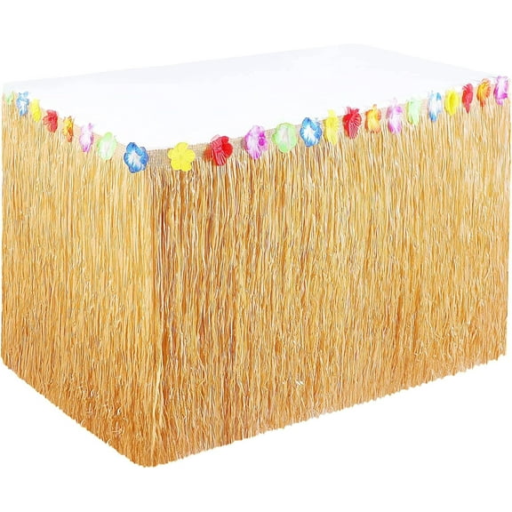 Luau Grass Table Skirt 9 Feet x 29 Inch Hawaiian Table Skirt for Tropical Hawaiian Party Decorations Luau Party Supplies Tiki Hut Bar Island Beach Party Decor