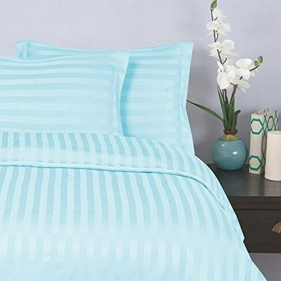 Elegant Comfort Silky Soft 1500 Series Wrinkle-Free 6-Piece Stripe Sheet Set, Full, Aqua