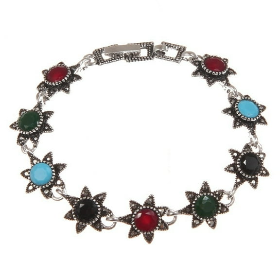 Kachbutis Vintage Bracelets for Women,Colorful Sunflowers Bracelet Gold Plated Cluster Link Bracelet Handmade Western National Style Bangle Bracelets Jewelry Gift