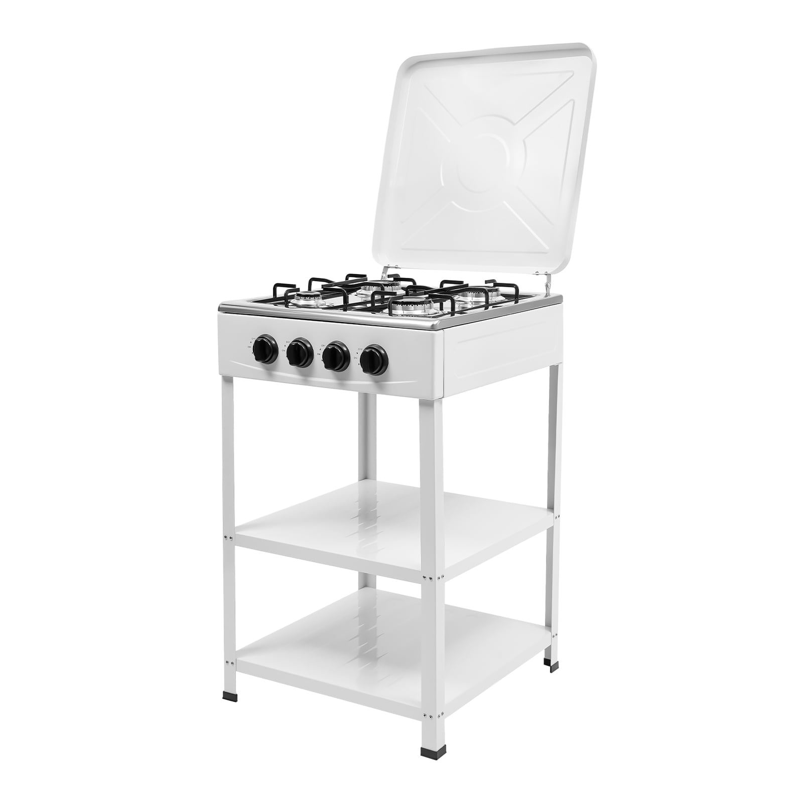 ChicHomey 4 Burner Gas Stove,Portable LNG Camping Stove Propane Stove with Support Leg Bracket & Wind Blocking Cover Adapter, for Camping Picnic Hiking White