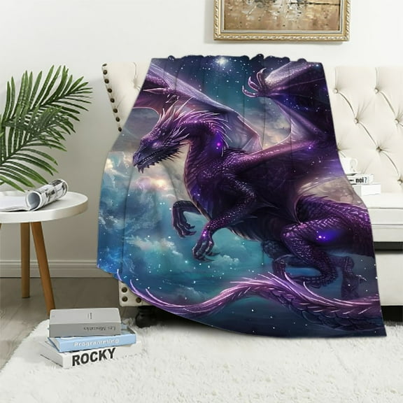 BCIIG Dragon Galaxy Stars Warm Lightweight Blanket Soft Fleece Blankets All Seasons Flannel Material Blanket for Living Rooms Sofa Decor Cow Gifts - Excellent Hand Feel 40x50in