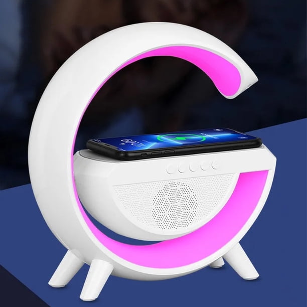 Luz nocturna LED Altavoz compatible con Bluetooth Cargador inalámbrico de 10 W (blanco)