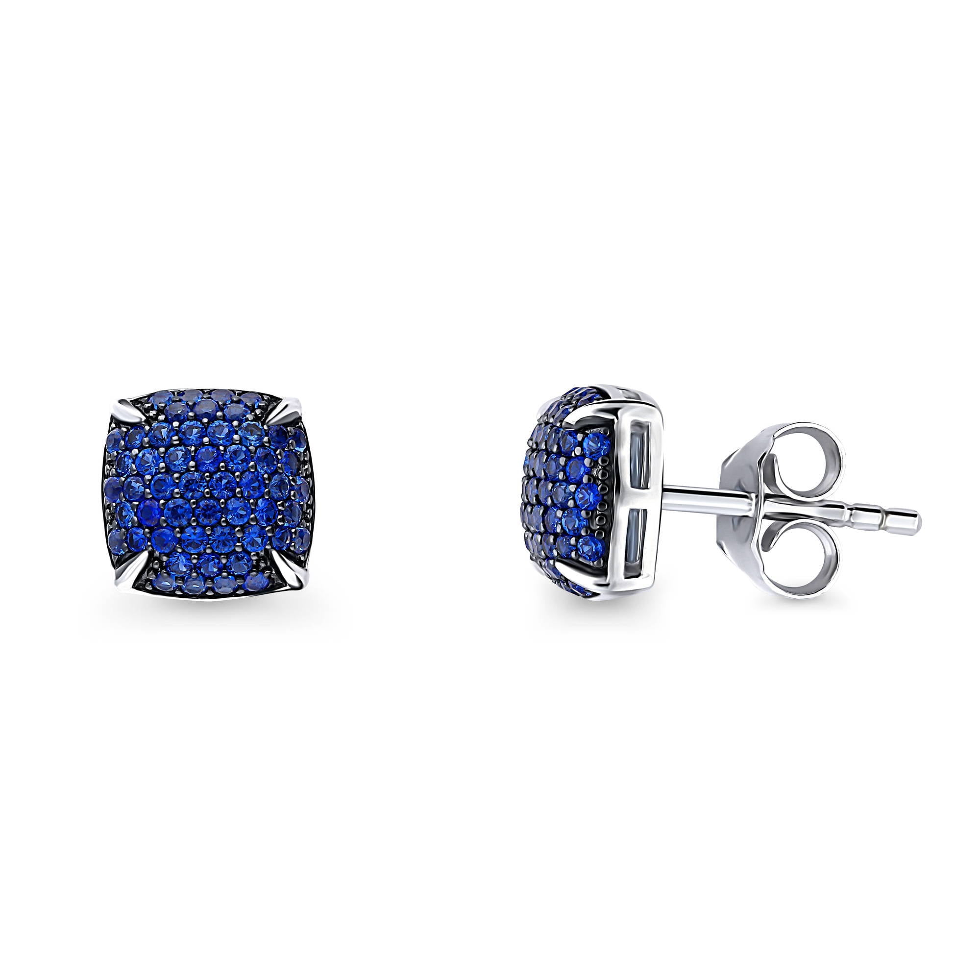 BERRICLE Sterling Silver Square Cubic Zirconia CZ Fashion Necklace and Earrings Set for Women, Rhodium Plated, Blue
