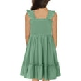 thumbnail image 4 of KISSMODA Girls Casual Smocked Dress Square Neck Puff Short Sleeve Ruffle Dresses 4-13 Years, 4 of 4