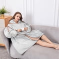 thumbnail image 5 of Oversized Wearable Blanket Hoodie,White Rose Gold Marble Pattern Sherpa Blanket Hoodie with Super Pockets,Super Warm Fuzzy Pullover for Women & Men, 5 of 6