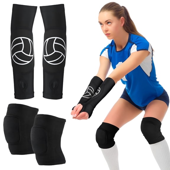 BESTSKY Volleyball Knee Pad & Arm Sleeve Set with Protection Pad and Thumb Hole for Adults