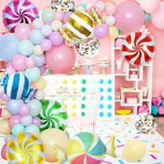 Candy Balloon Garland and Arch Kit - Candyland Party Decorations with Pastel Macaron Lollipop Balloons for Candy Theme Baby Shower Birthday Party Supplies