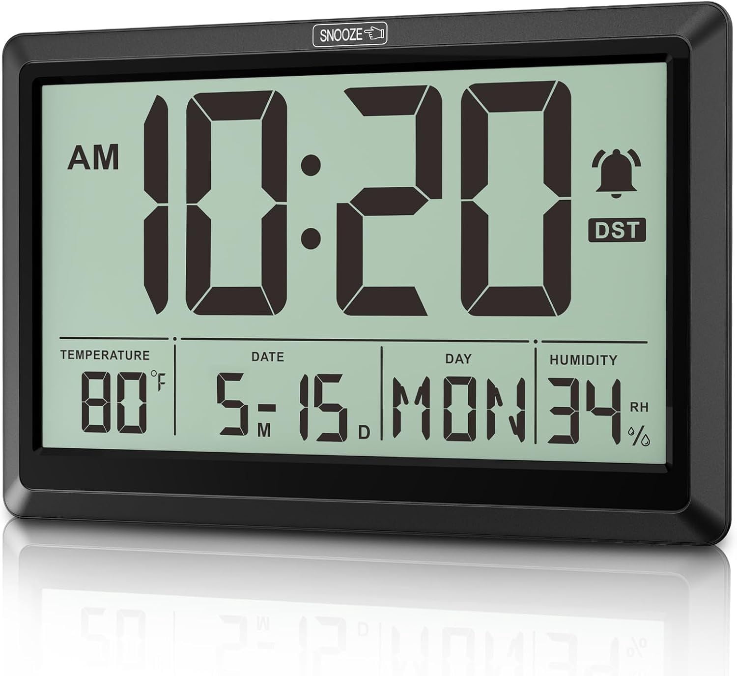 10.4 Inch Digital Wall Clock, Battery Operated Large Display Clock, Digital Calendar with Indoor Temperature/Humidity/Date/Day, Auto DST for Classroom, Livingroom, Office(No Backlight)