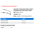 thumbnail image 2 of Automatic Transmission Selector Cable - Compatible with 1983 Pontiac J2000, 2 of 2