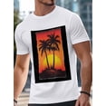 thumbnail image 3 of Camisetas de hombre con palmeras oceánicas, camisetas de manga corta para hombre, camiseta de cuello redondo, camisetas de verano para hombre con atardecer en la playa, blanco-L, 3 of 8