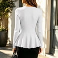 thumbnail image 6 of DYTTDG Women's Solid-Color Long-Sleeve Ribbed Cardigan | Crew Neck Button-Front Fitted Peplum Hem Knit Top for Casual & Daily Streetwear, 6 of 8