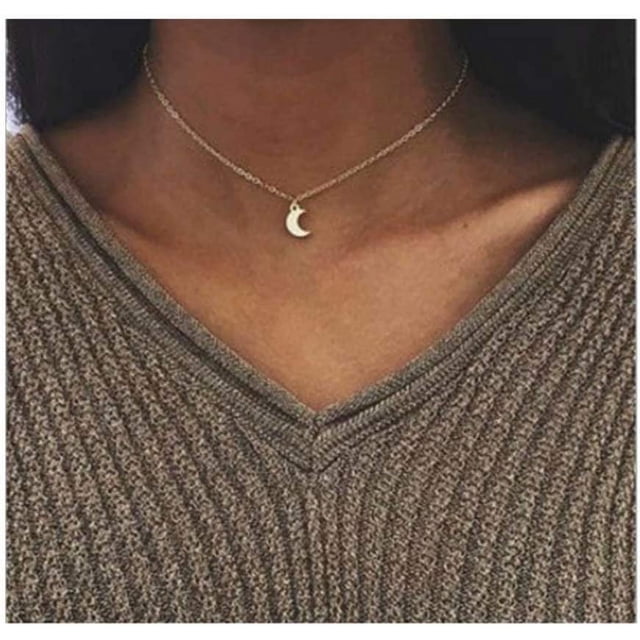Zhuge Collar de moda con colgante de media luna y cadena corta para clavícula