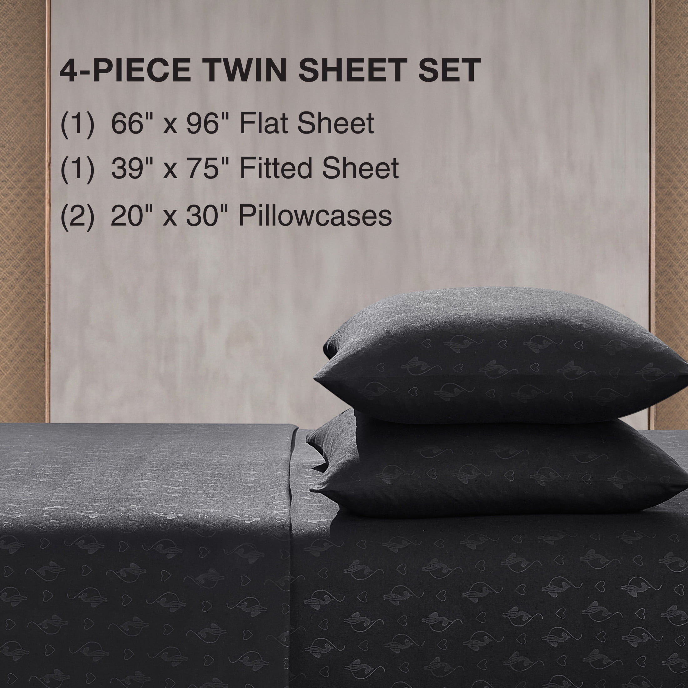 Baby Phat Embossed Microfiber Sheet Sets With Extra Pillowcases, 4-Piece Twin, Black