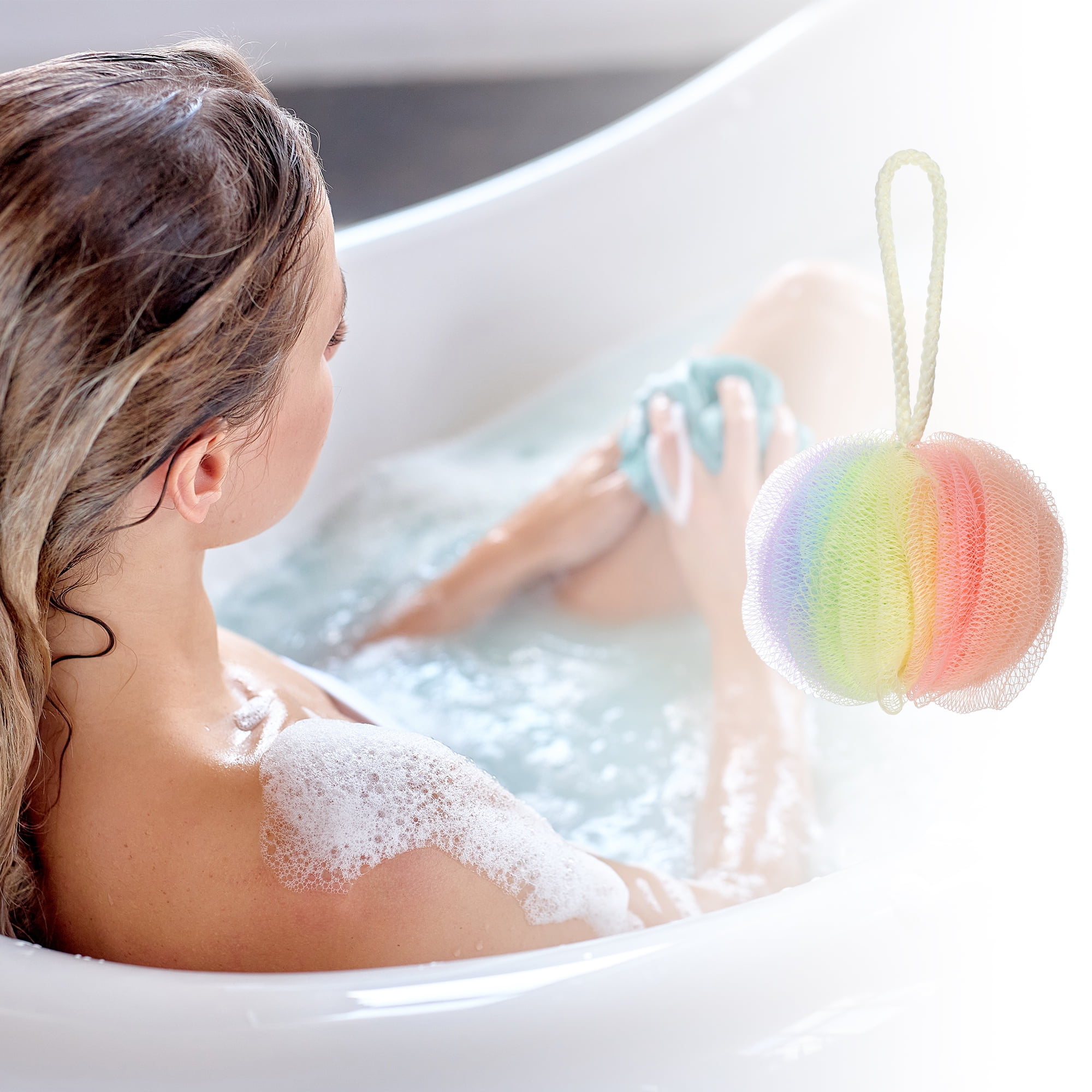 Unique Bargains 1 Pc Bath Shower Loofah Sponge Body Puffs 3.74"x4.33" Assorted Color