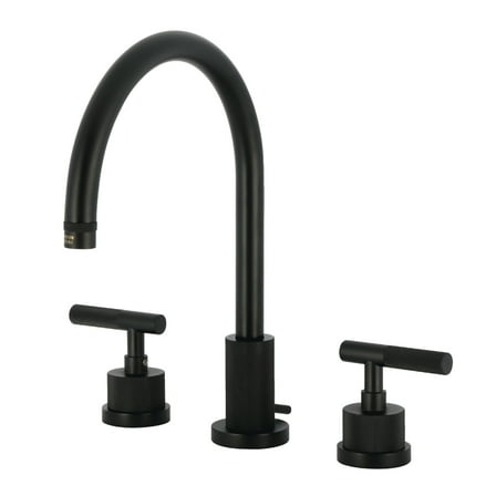 Kingston Brass KS8920KNL Convergent Two-Handle 3-Hole Deck Mount Widespread Bathroom Faucet with Knurled Handle and Brass Pop-Up in Matte Black