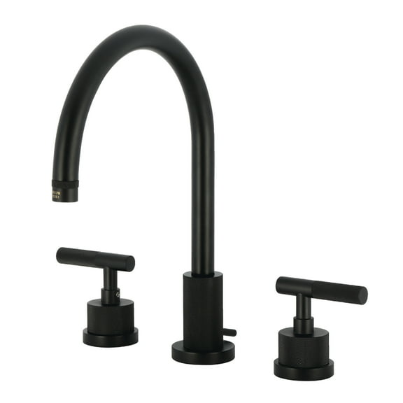 Kingston Brass KS8920KNL Convergent Two-Handle 3-Hole Deck Mount Widespread Bathroom Faucet with Knurled Handle and Brass Pop-Up in Matte Black