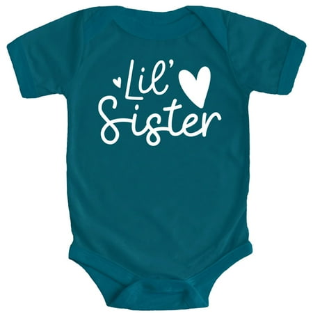 

Olive Loves Apple Lil Sister Heart Bodysuit for Baby Girls Sister Sibling Outfits Oceanside Bodysuit Newborn