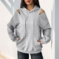 thumbnail image 6 of AGWOLF Cute Hoodies for Women Trendy Cold Shoulder Hooded Sweatshirts Solid Basic Long Sleeve Pullover with Pocket, 6 of 7