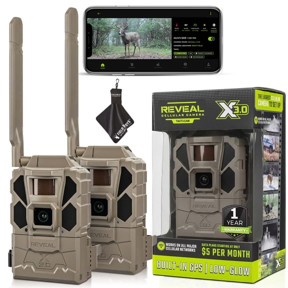 TACTACAM REVEAL X 3.0 Cellular Trail Camera - Multi Carrier, HD Photos & Videos, Pre-Installed Antenna, Built-in GPS, Best Battery Life, Low-Glow IR Flash, Fast Trigger Speed 2PK